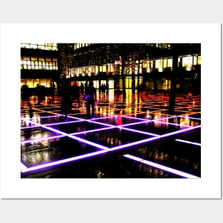 Finsbury Avenue Square, London, at night  - surreal city photo in red and purple Posters and Art